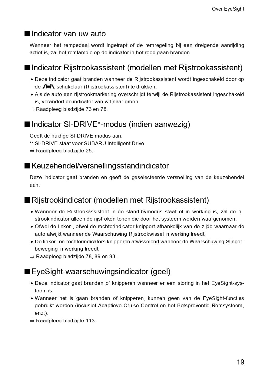 2019 Subaru Outback/Legacy Eyesight Manual | Dutch