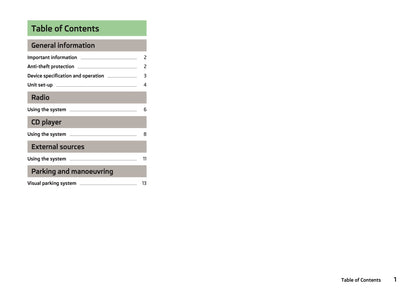 Skoda Radio Swing Owner's Manual 2013