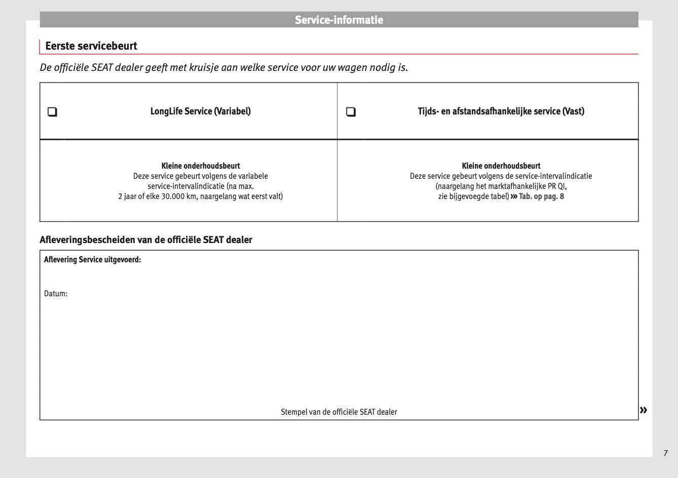 Seat Onderhoudsprogramma Handleiding