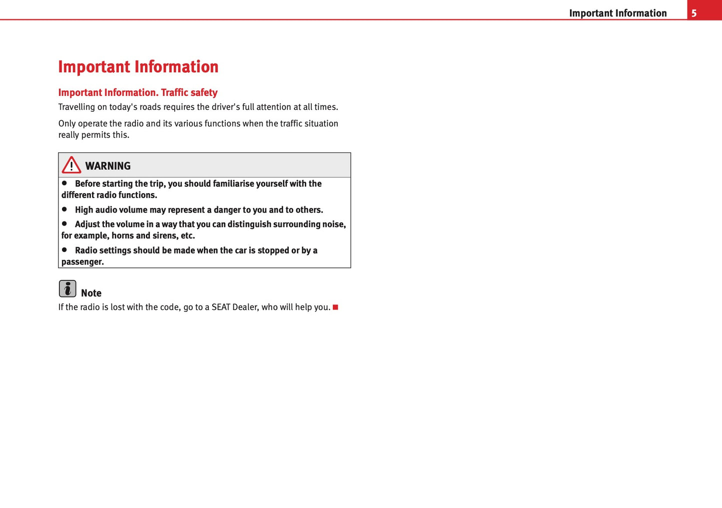 Seat Sound System 3.0 Owners Manual