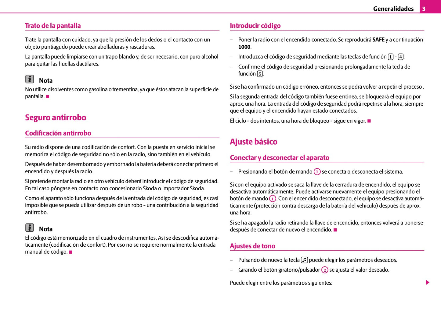 Skoda Radio Blues Manual de Instrucciones 2008 - 2010