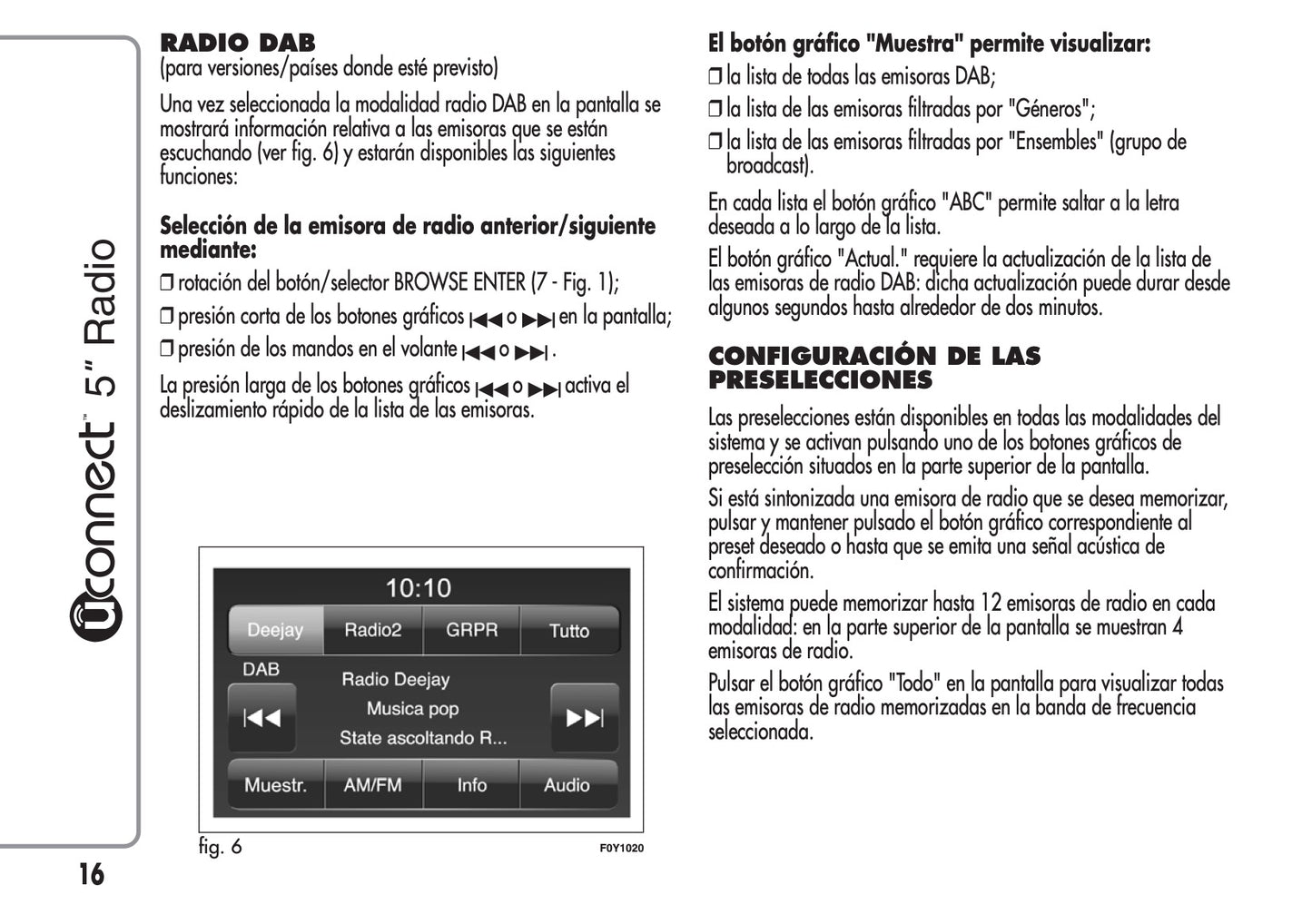 Alfa Romeo Mito Uconnect 5 Radio Instrucciones 2013 - 2016