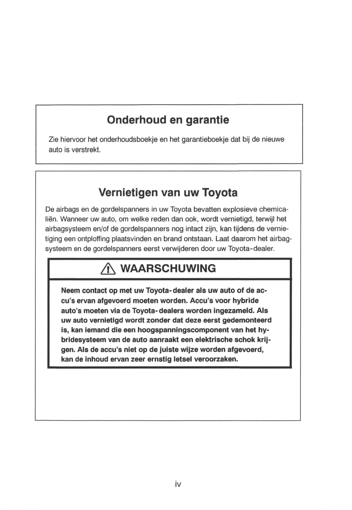 2000-2001 Toyota Prius Owner's Manual | Dutch