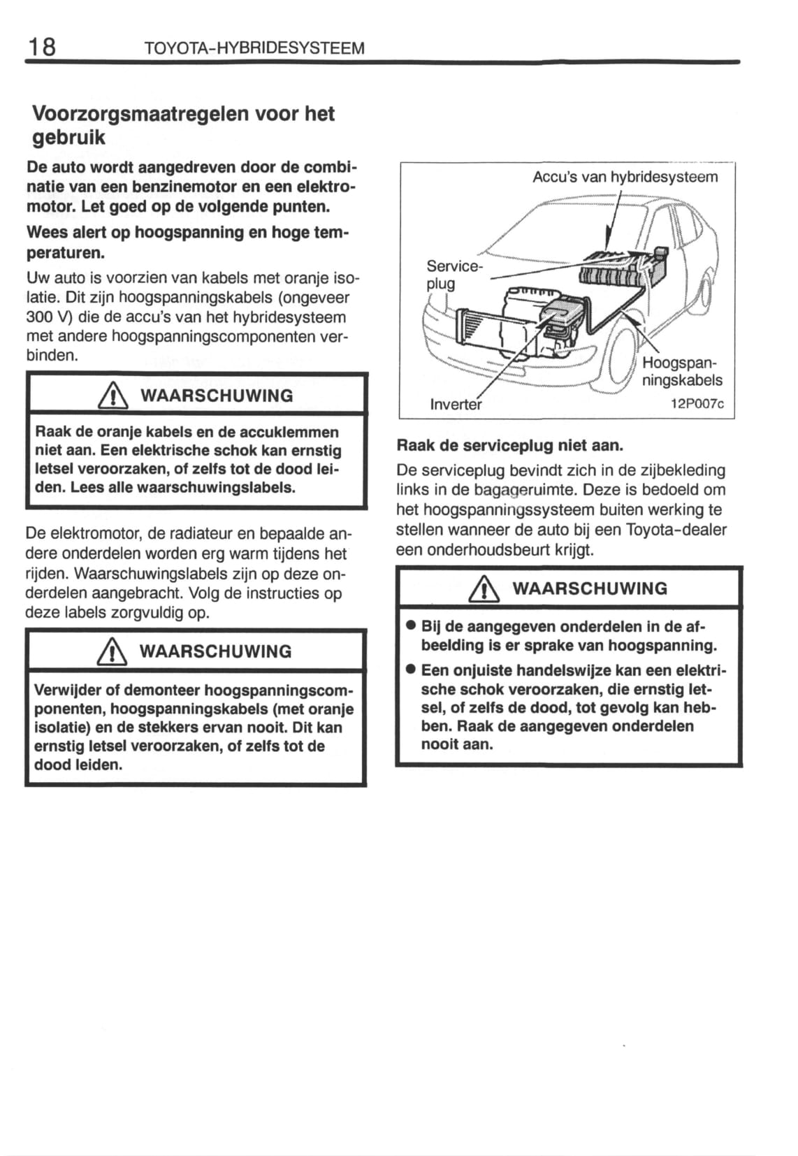 2000-2001 Toyota Prius Owner's Manual | Dutch