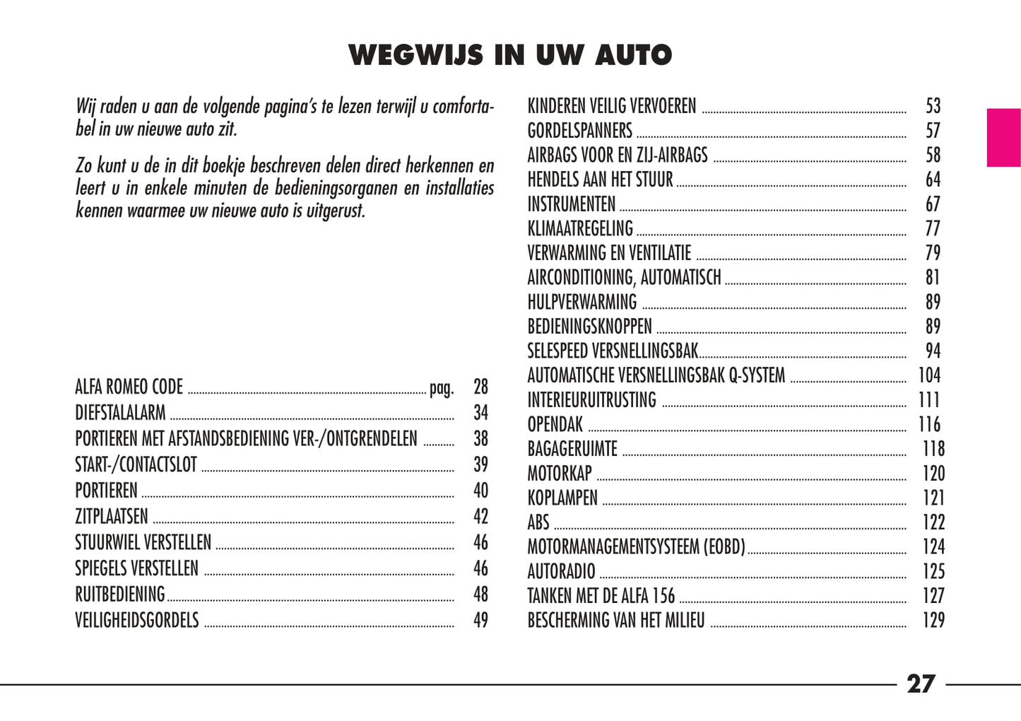 1997-2003 Alfa Romeo 156/156 Sportwagon Owner's Manual | Dutch