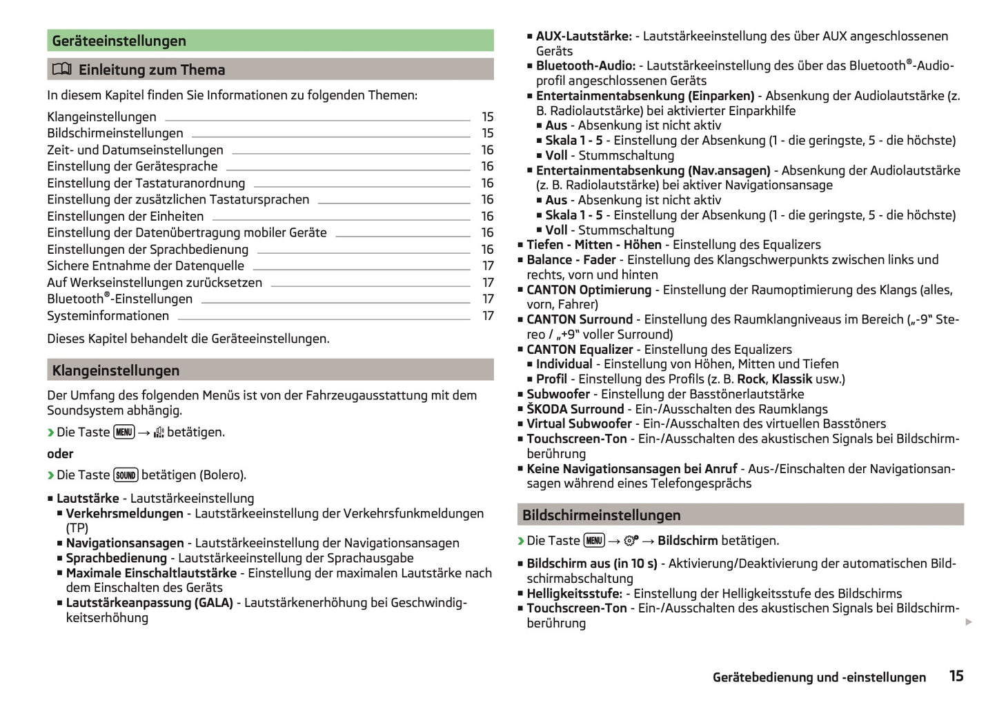 Skoda Amundsen Und Bolero Infotainment Bedienungsanleitung 2015