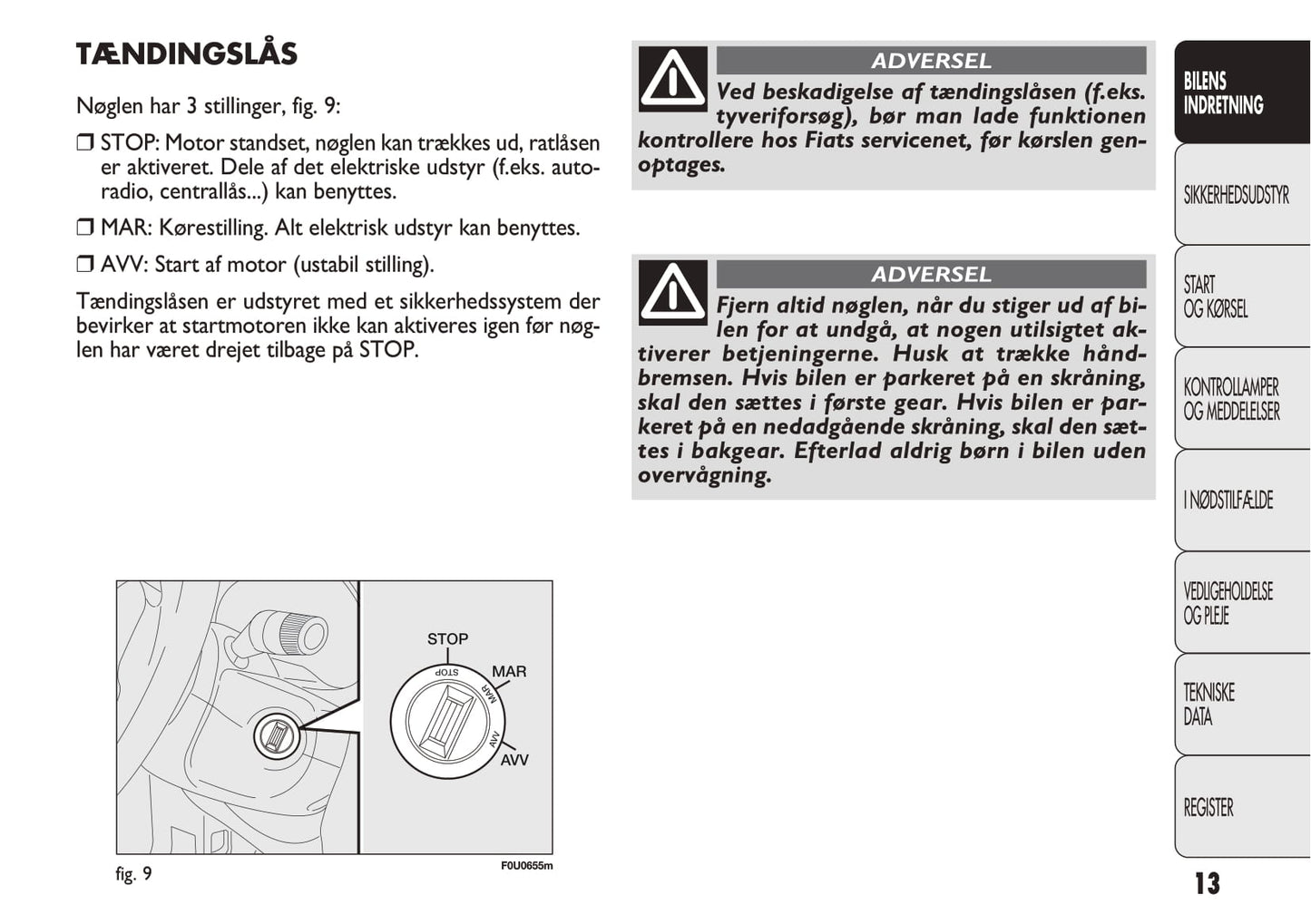 2012-2013 Fiat Punto Bedienungsanleitung | Dansk