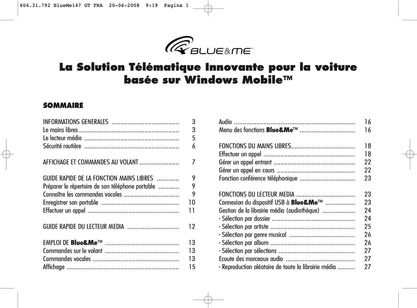 Alfa Romeo Blue & Me Guide d'utilisation 2008 - 2011