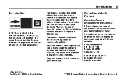 2008-2011 Chevrolet Camaro Owner's Manual | English