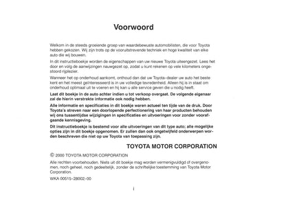 2000-2001 Toyota Picnic Owner's Manual | Dutch