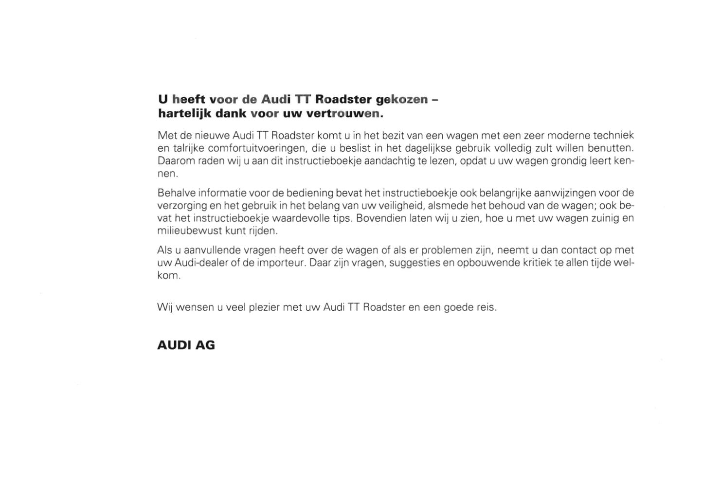 1999-2006 Audi TT Roadster Owner's Manual | Dutch