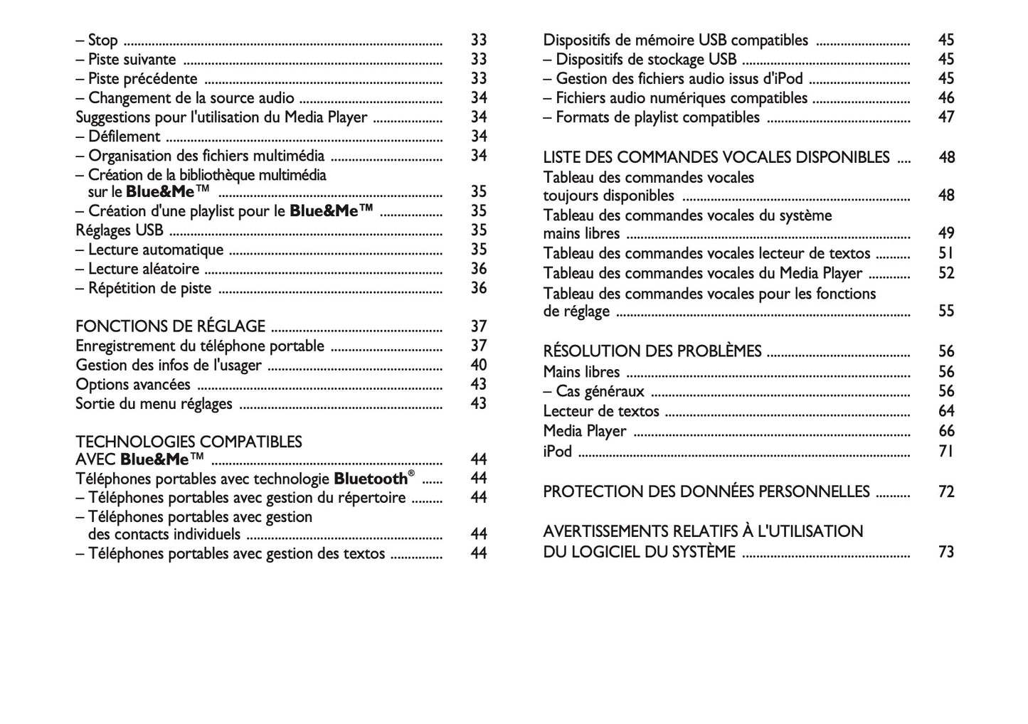 Fiat Qubo Blue & Me Guide d'instructions 2012 - 2013