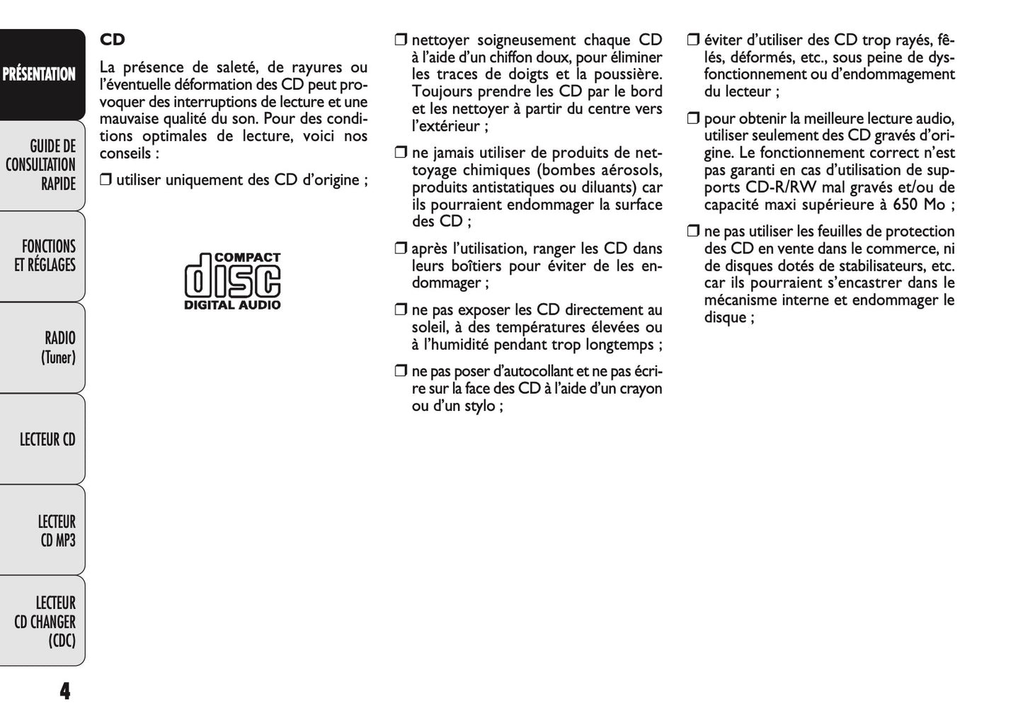 Fiat Linea Radio Guide d'utilisation 2009 - 2014