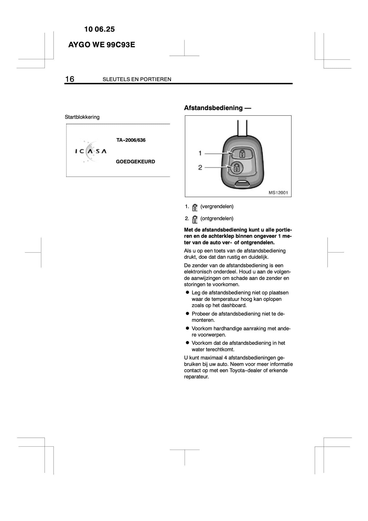 2010-2011 Toyota Aygo Owner's Manual | Dutch