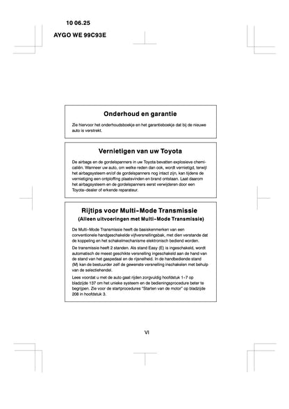 2010-2011 Toyota Aygo Owner's Manual | Dutch