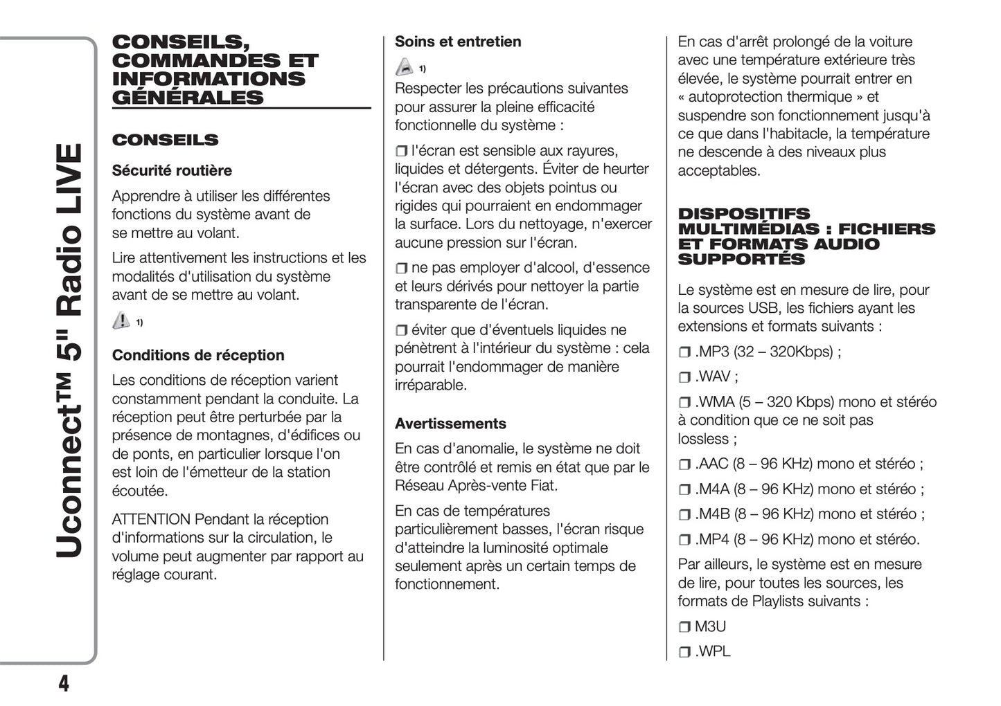 Fiat 500 & 500 Cabrio Uconnect Radio 5.0 Guide d'utilisation 2015 - 2018