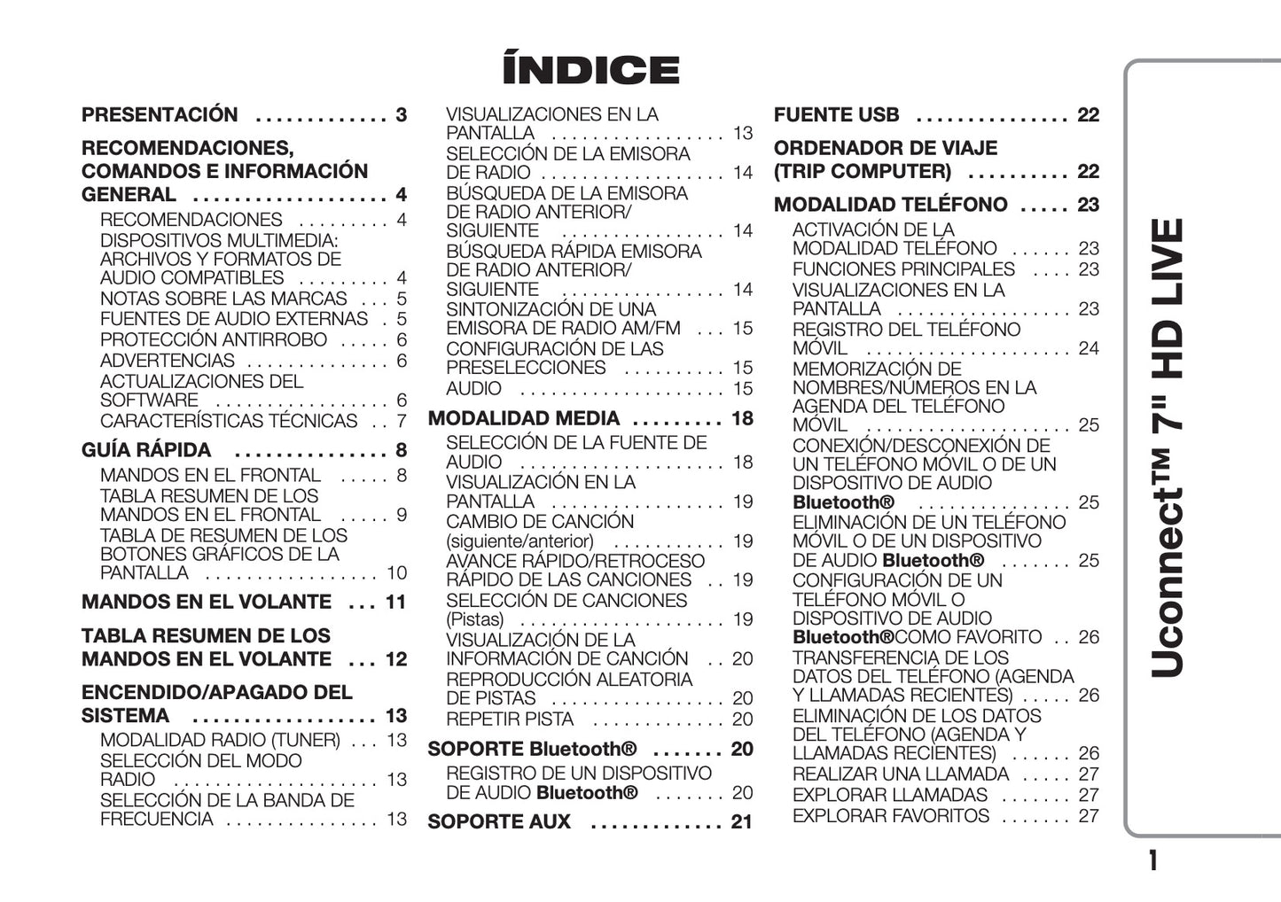 Abarth 595 Uconnect Radio 7.0 Instrucciones 2016 - 2018