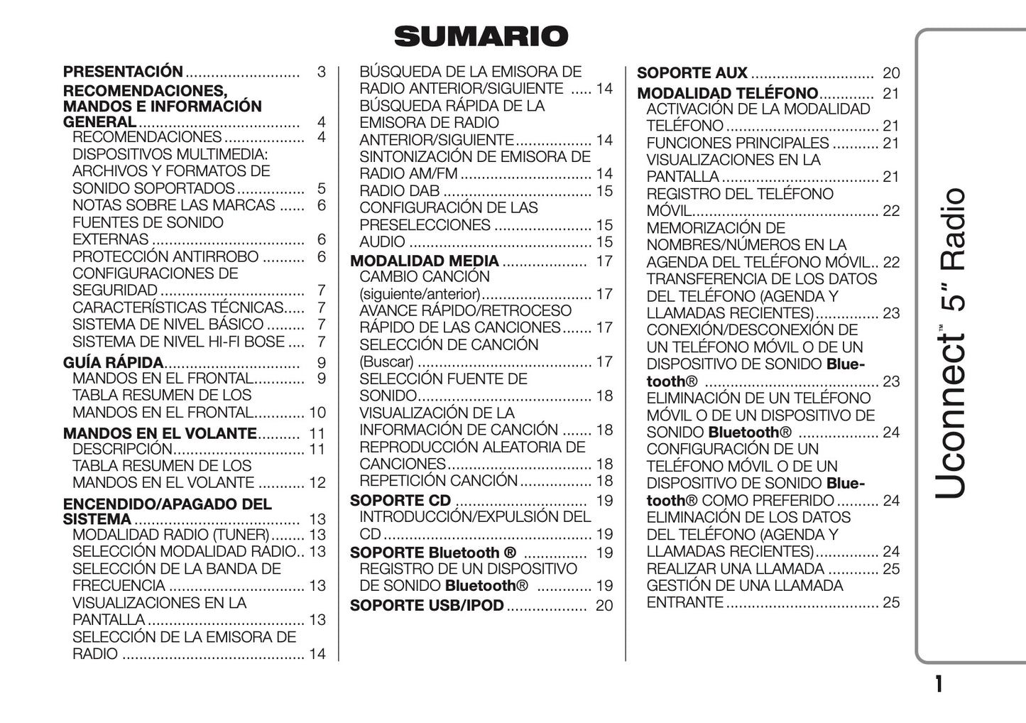 Alfa Romeo Giulietta Uconnect Radio 5.0 Instrucciones 2014 - 2015