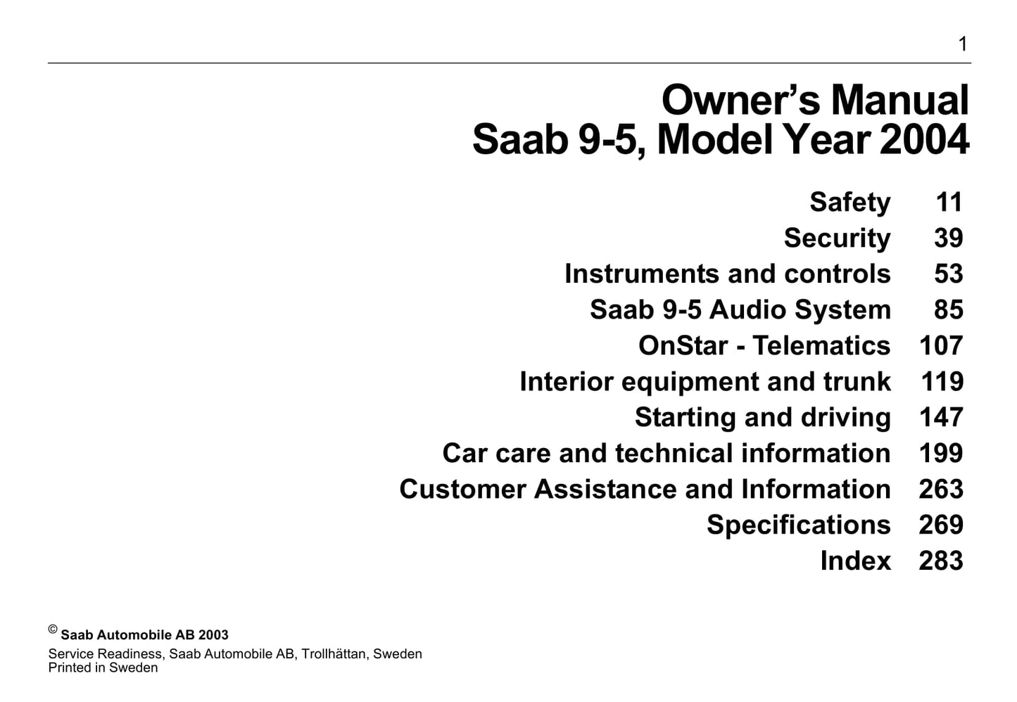 2001-2005 Saab 9-5 Owner's Manual | English