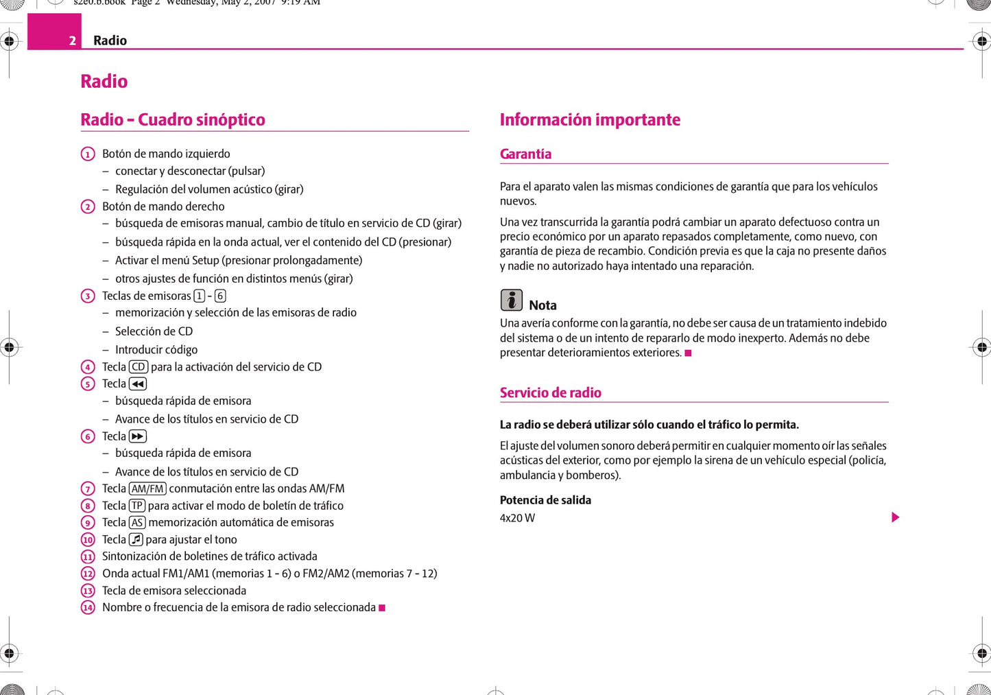 Skoda Radio Beat  Manual de Instrucciones 2004 - 2007