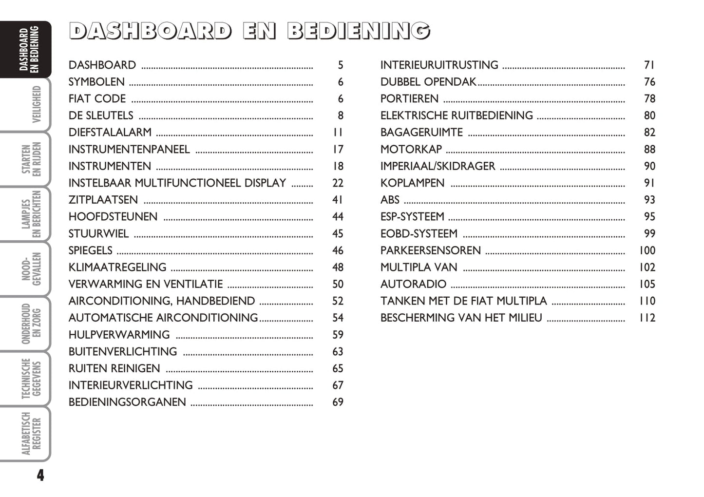 2004-2005 Fiat Multipla Gebruikershandleiding | Nederlands