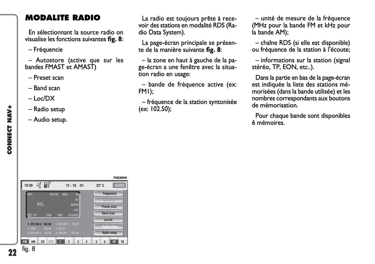 Fiat Panda CONNECT Nav+ Guide d'utilisation 2007 - 2008