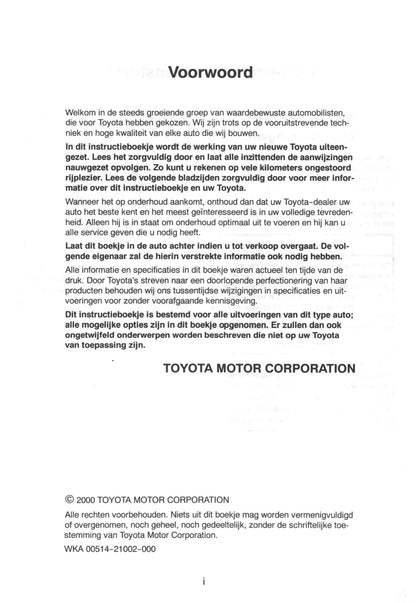 2000-2003 Toyota Avensis Owner's Manual | Dutch