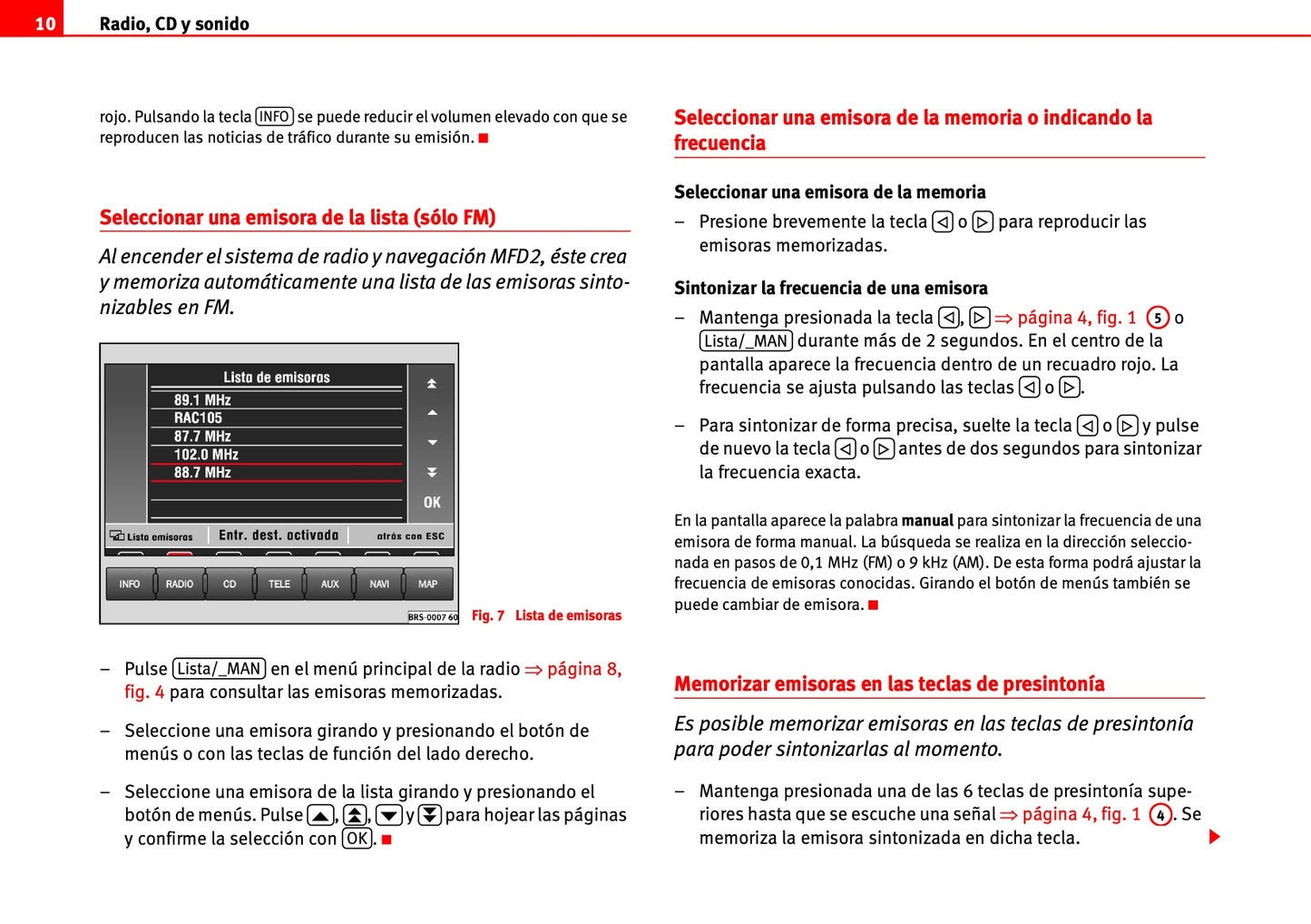 Seat Radio-Navegación MFD2 Manual de Instrucciones 2000 - 2010