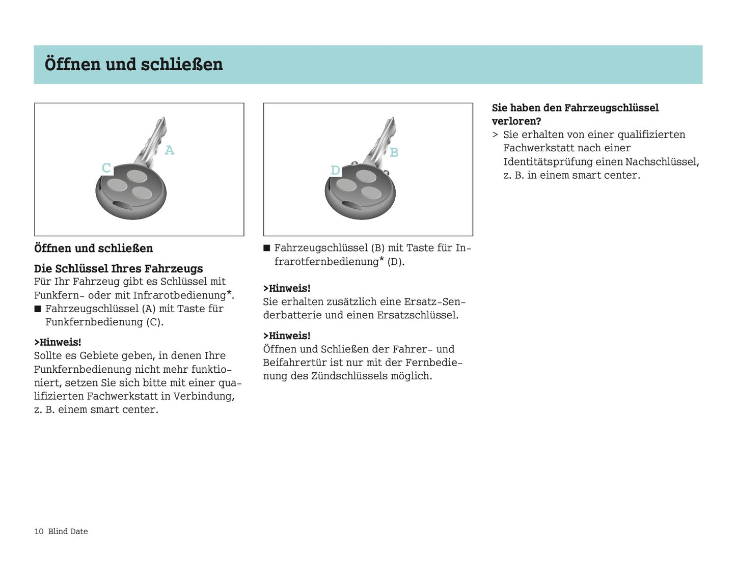 2004-2007 Smart Fortwo Owner's Manual | German