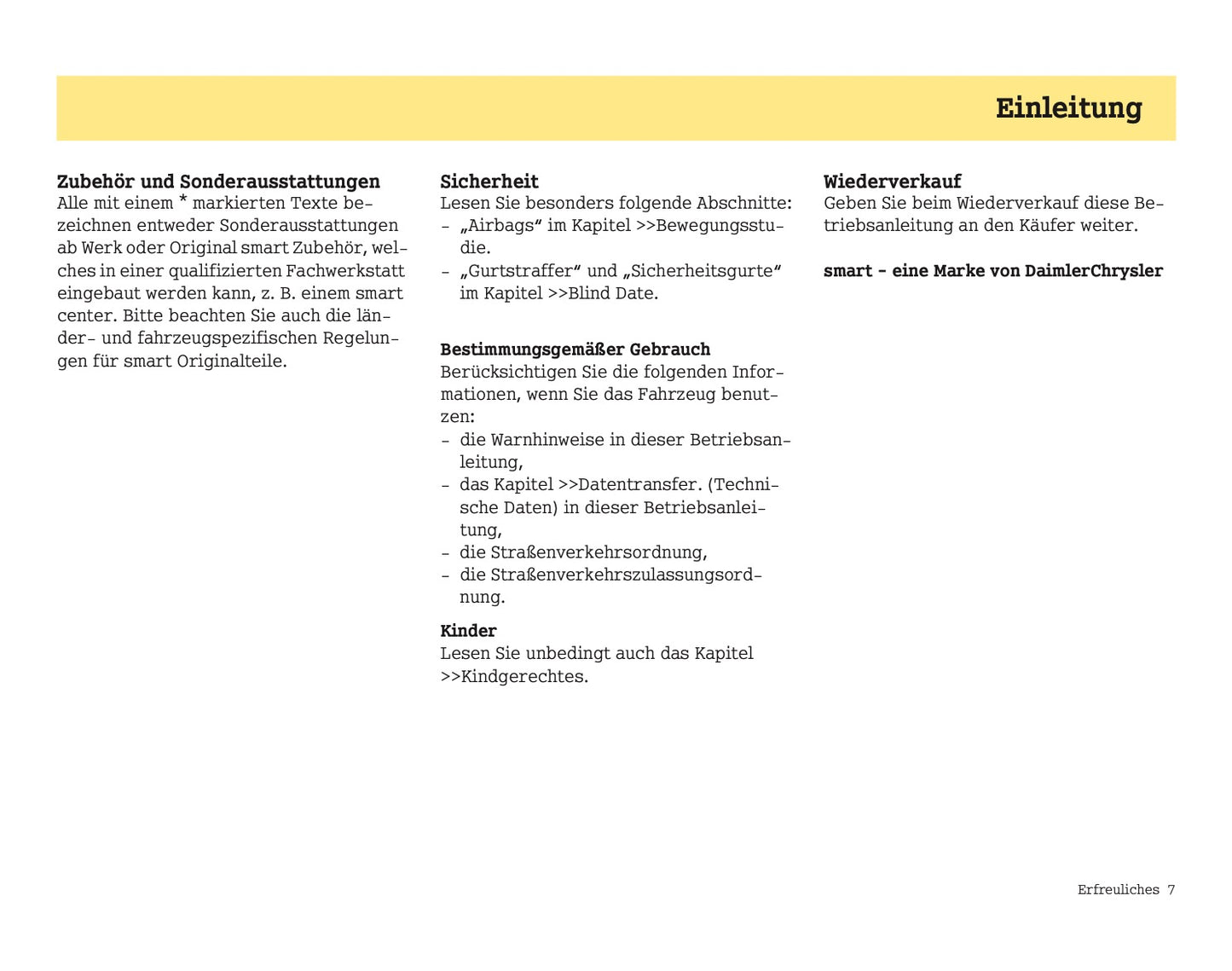 2004-2007 Smart Fortwo Owner's Manual | German