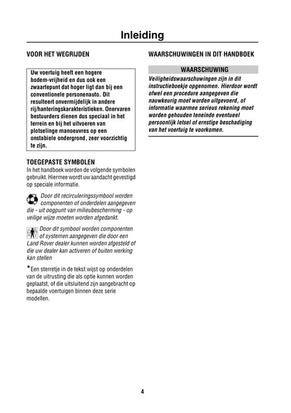 2002-2003 Land Rover Range Rover Owner's Manual | Dutch