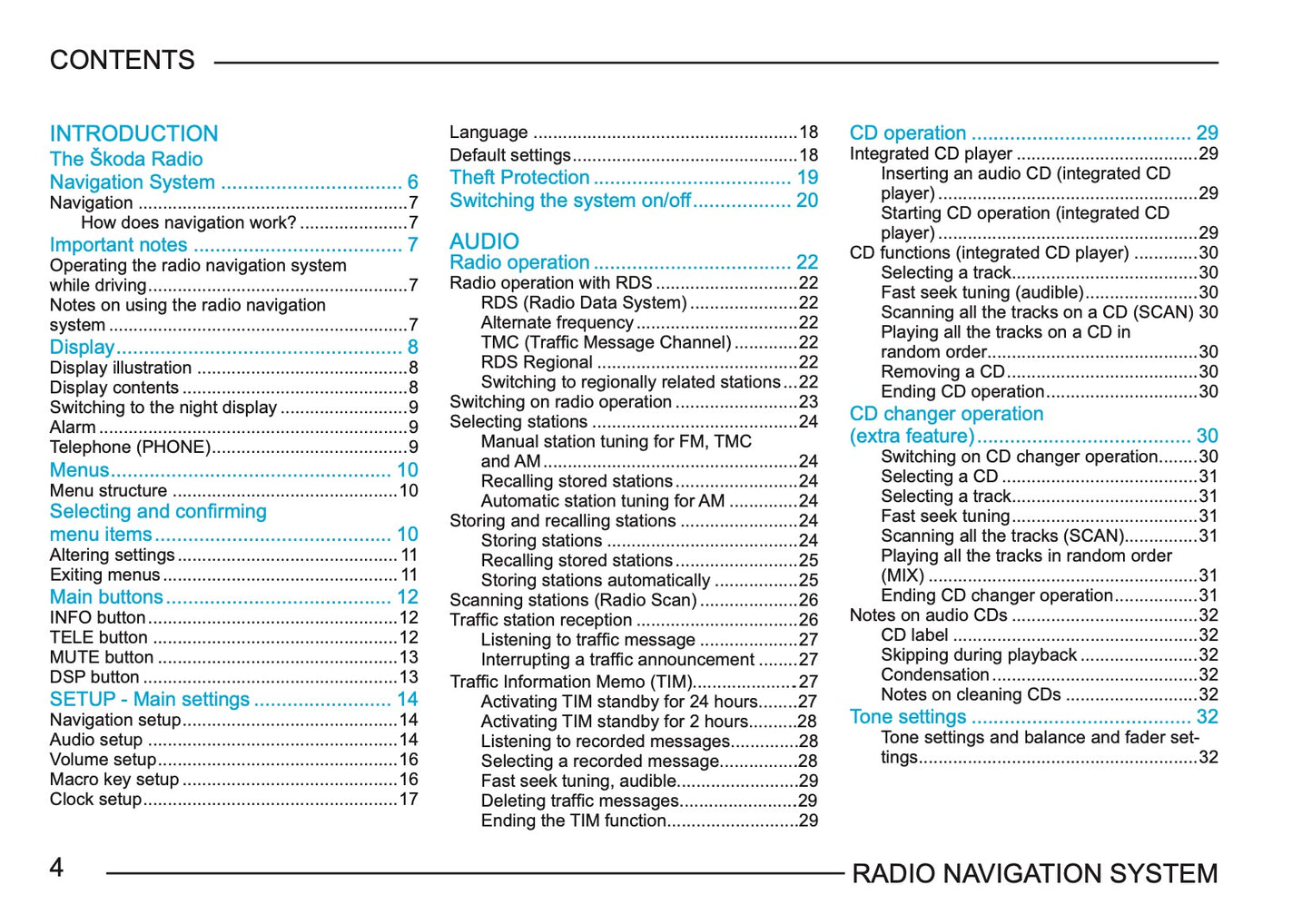 Skoda Radio Navigation System Gebruikershandleiding 2003