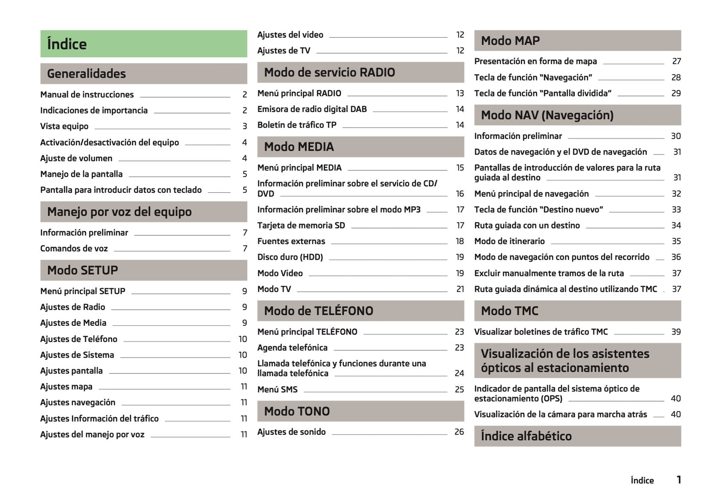 Skoda Navigation Columbus Manual de Instrucciones 2013 -2015