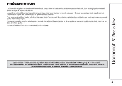 Fiat 500X Uconnect Radio Nav 5.0 Guide d'utilisation 2018 - 2019