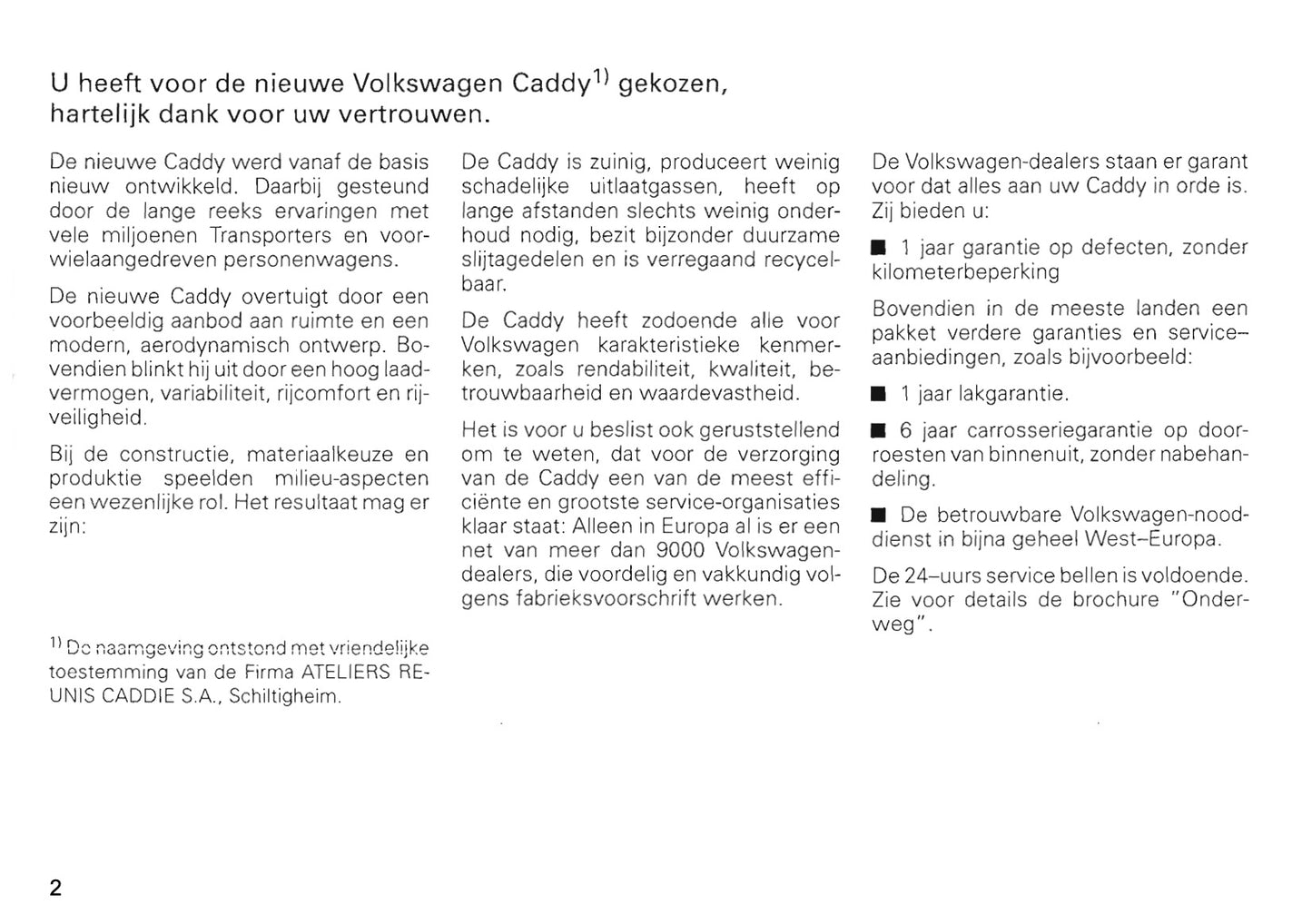 1996-2004 Volkswagen Caddy Owner's Manual | Dutch