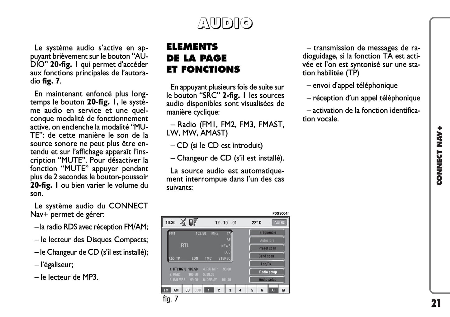 Fiat Panda CONNECT Nav+ Guide d'utilisation 2009 - 2013