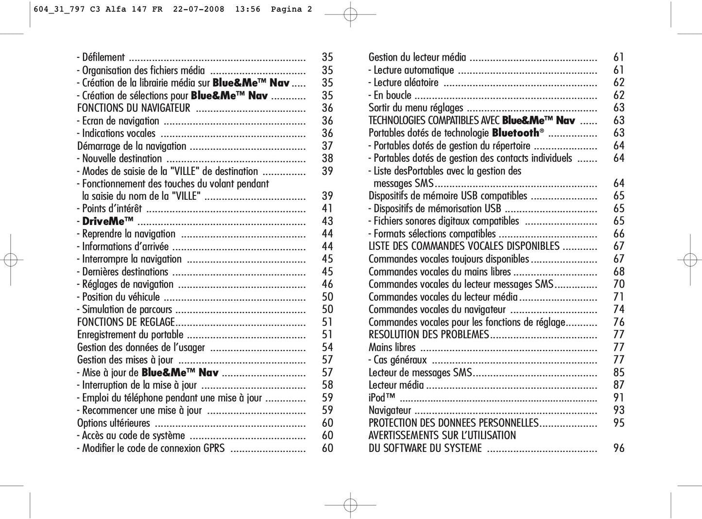 Alfa Romeo Blue & Me Nav Guide d'utilisation 2008 - 2011