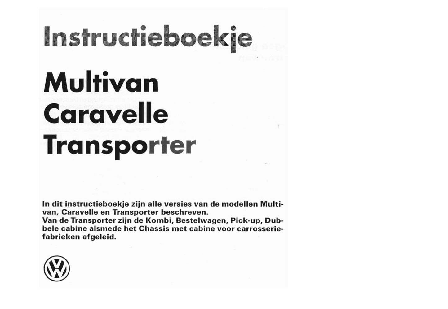 1990-2003 Volkswagen Caravelle/Multivan/Transporter Gebruikershandleiding | Nederlands