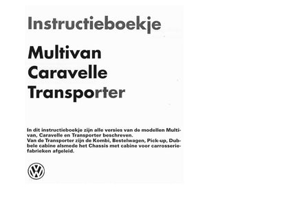 1990-2003 Volkswagen Caravelle/Multivan/Transporter Gebruikershandleiding | Nederlands