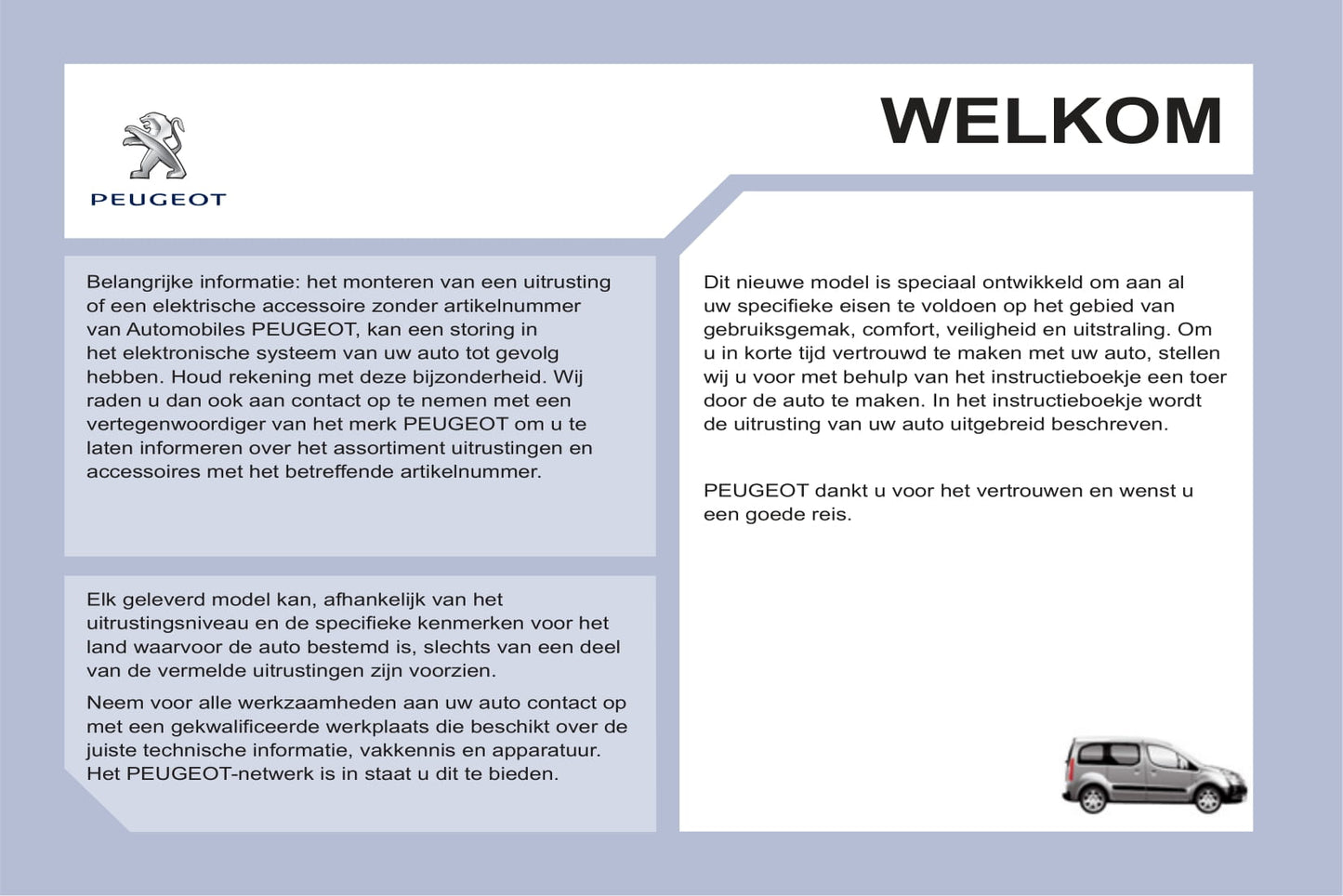 2011-2012 Peugeot Partner Tepee Gebruikershandleiding | Nederlands