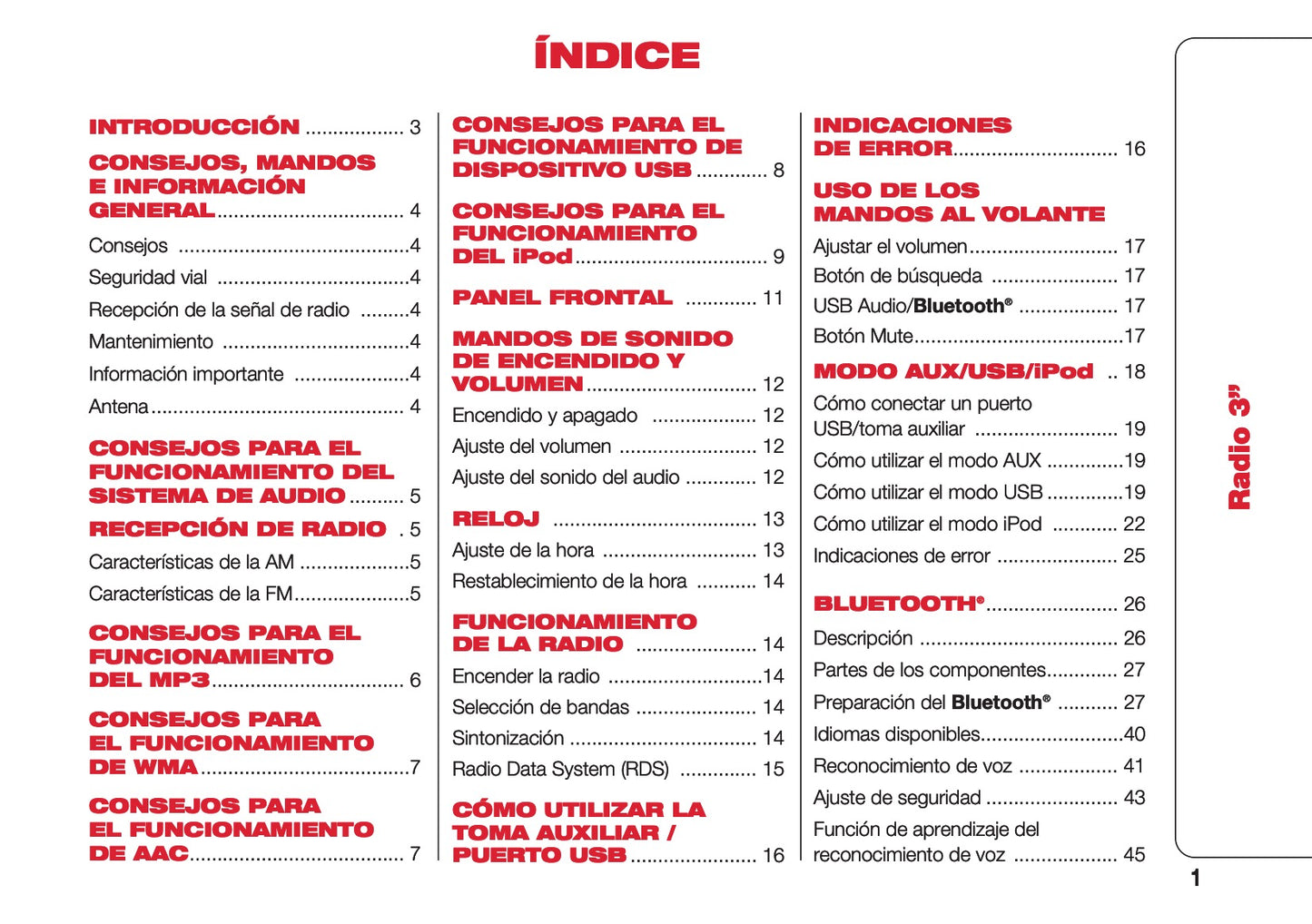 Abarth 124 Spider Radio 3 Instrucciones 2016 - 2018