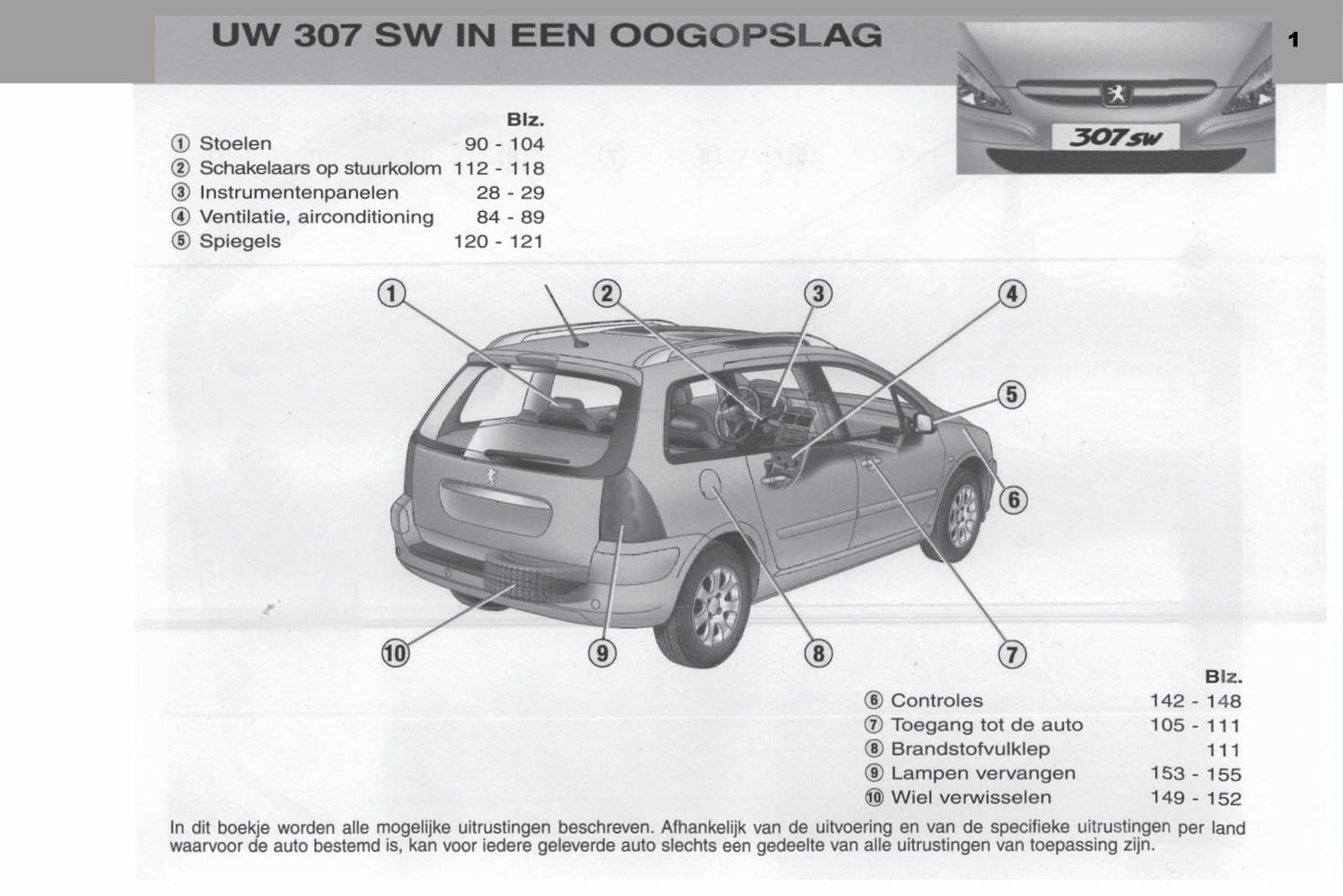 2003-2004 Peugeot 307 SW Bedienungsanleitung | Niederländisch