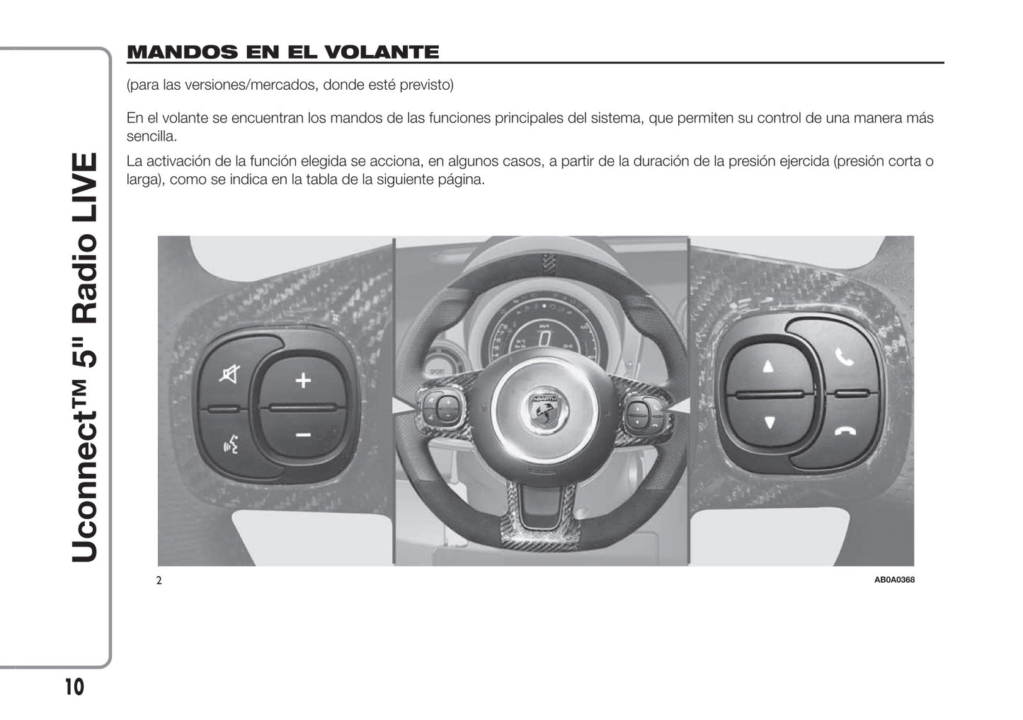 Abarth 595 Uconnect Radio 5.0 Instrucciones 2017 - 2018