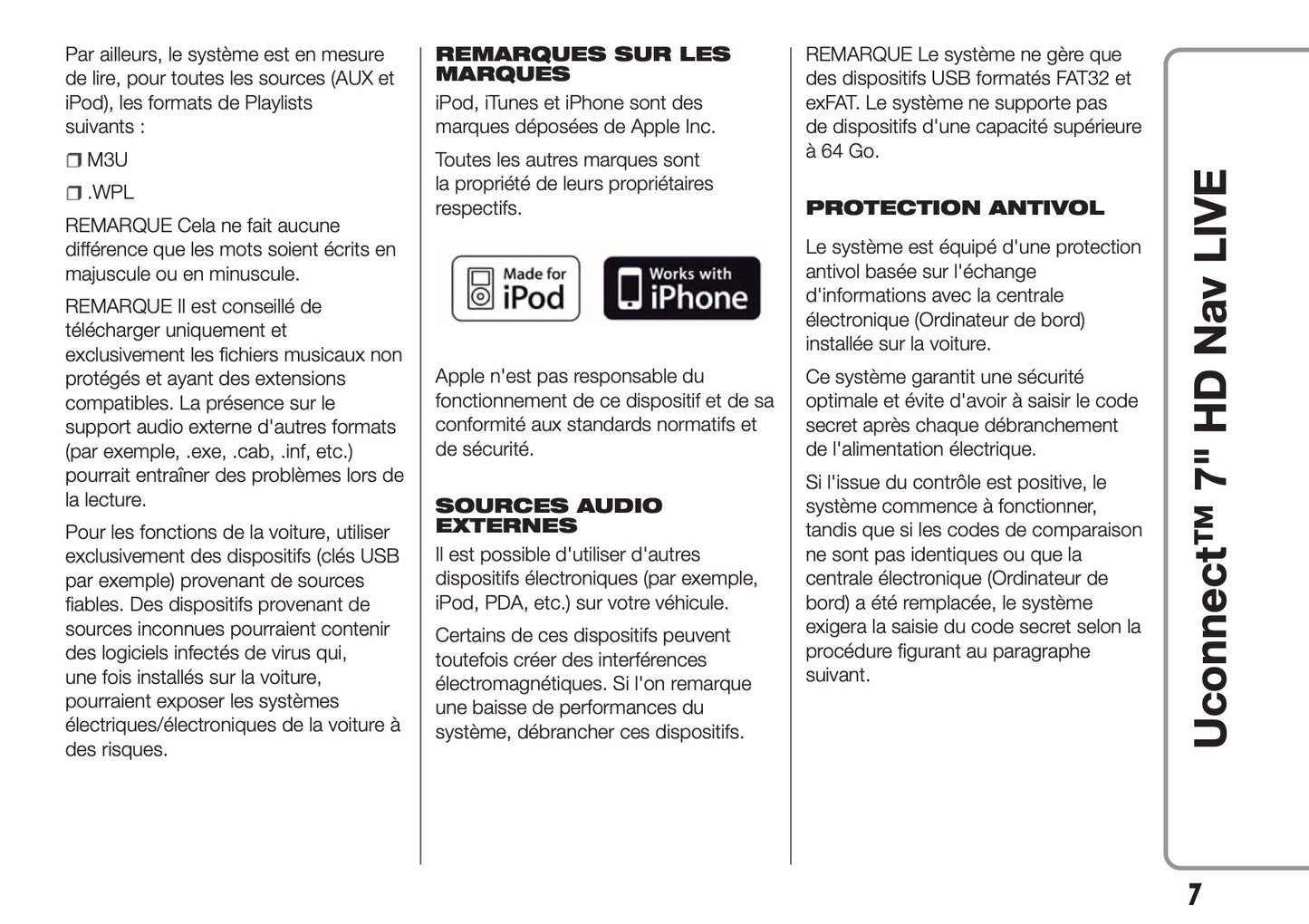 Fiat 500L Uconnect Radio Nav 7.0 Guide d'utilisation 2017 - 2023