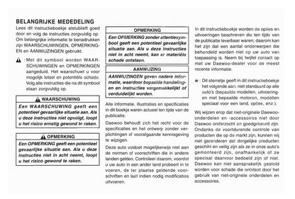 1998-2001 Daewoo Matiz Bedienungsanleitung | Niederländisch