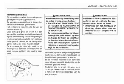 1998-2001 Daewoo Matiz Bedienungsanleitung | Niederländisch