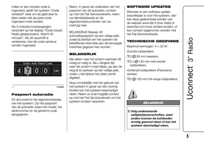 Fiat Doblo Uconnect Radio 3.0 en 5.0 Handleiding 2010 - 2015