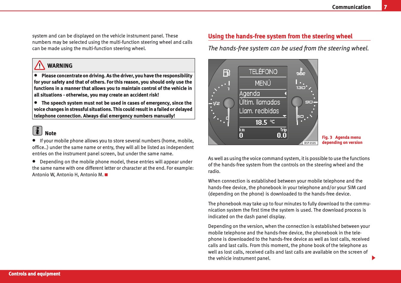 Seat Communication System Owners Manual