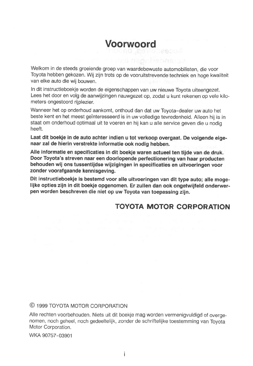 1999-2000 Toyota Yaris Owner's Manual | Dutch