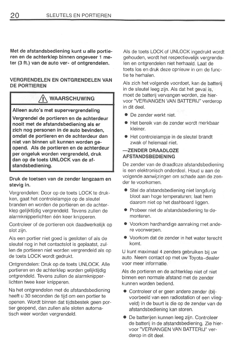 1999-2000 Toyota Yaris Owner's Manual | Dutch